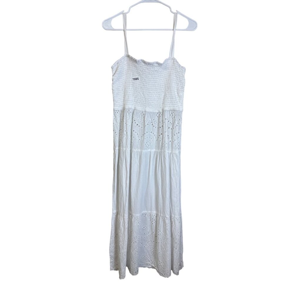 goa large  beach wear white sun dress  tiered maxi dress cover up smocked bodice